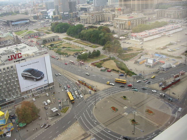 ホテルから見下ろしたワルシャワ中心部<br />左上が中央駅