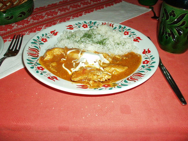 夕方、ブダペストに到着しました。<br />早速ホテル横のレストランで夕食です。<br />パプリカをたっぷり使ったグヤーシュです。テーブルには辛口・甘口のパプリカが置いてあり、自由に使うことができます。