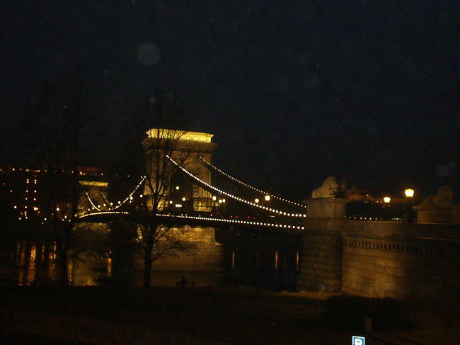 ドナウ河にかかるくさり橋。<br />夜はライトアップが美しいです。<br />全長375m、幅16m。車も走りますが、もちろん歩いて渡ることもできます。<br /><br />橋を渡り、ドナウ対岸のブダ地区へ向かいます。<br />橋のふもとからケーブルカーに乗り、王宮の丘へ行く事ができます。