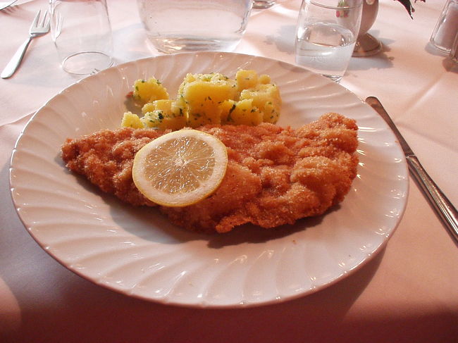 ＜5日目＞<br />朝8:00にブダペストを出発、バスで約4時間後ウィーンに到着しました。<br />早速昼食です。名物のウィーナーシュニッツェル。<br />塩とこしょうのシンプルな味付けで、美味しかったです。