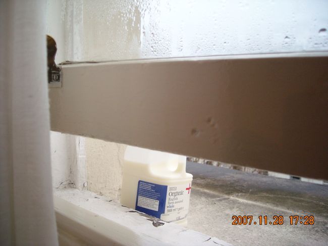 購入したミルクは窓の外で保存。天然の冷蔵庫。<br /><br />今日の予定はHampton Court Palaceだが，昨夜腹痛でよく眠れていないせいかイマイチ気乗りしない。取りあえず駅まで行ってみてからどうするか決める事にする。<br /><br />