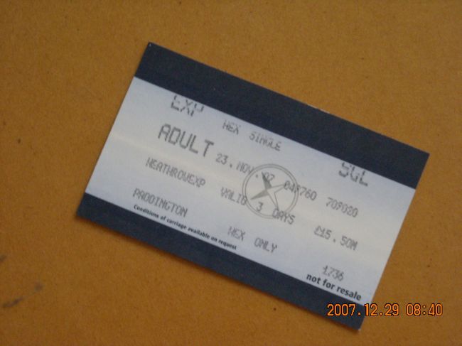 HEXのチケット(Single・£15.50)。