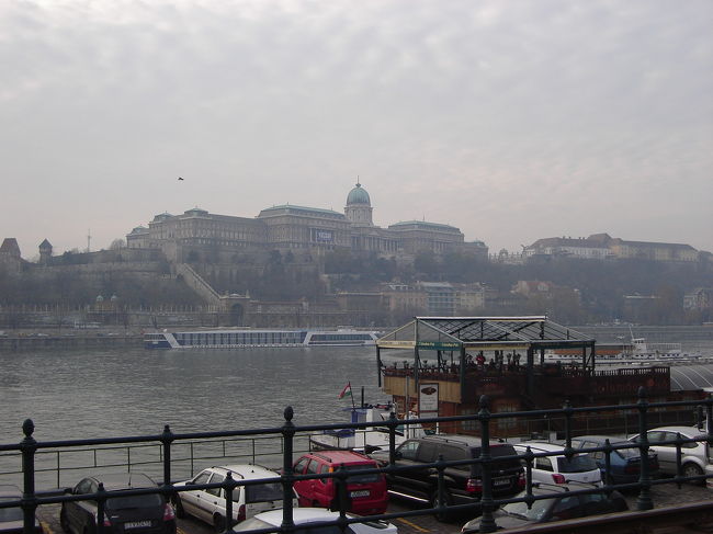 国会議事堂脇からドナウ川沿いの路面電車に乗って中心部近くに来ました。ドナウ川、奥にはブダ王宮が見えます。