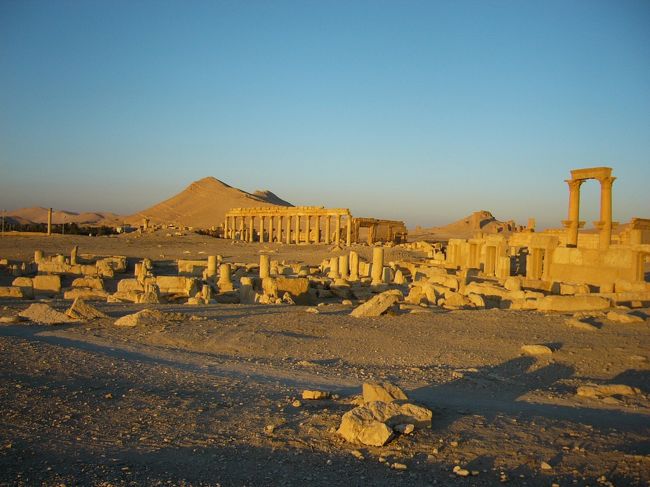 翌朝、パルミラ遺跡まで散歩しました。ホテルから徒歩で１５分くらいでしょうか。朝日を浴びたパルミラ遺跡、きれいじゃないですか？