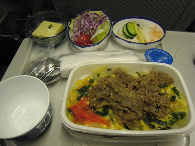 機内食　牛肉の卵とじ丼