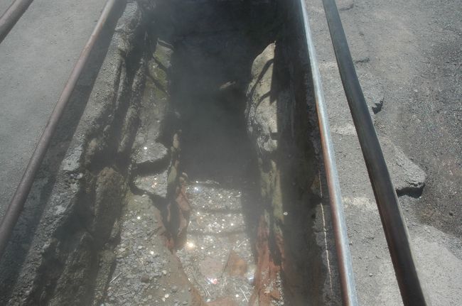 公園のゲートを過ぎると、車で火口付近まで近づくことができます。誘導路の脇からは、あちこちで湯気が立ち上っています。日本だったら「温泉が近くにあるな」という雰囲気。周囲からはやはり「硫黄」のような匂いが立ち込めています。<br />これは、誘導路の途中にあった「地球からでる蒸気の出口」。なかからは、ものすごい「湯気」が絶えず出てきており、その熱いのなんの。ヘタすると火傷しそうなくらいです。