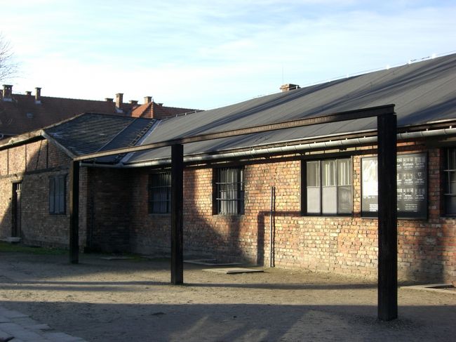 この柱、なんだと思いますか？集団絞首台です。しかもこれは点呼の行われる中央広場にありました。見せしめのためのようです。収容所所長のルドルフ・ヘスの死刑もここで行われました。