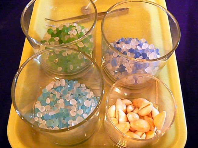 こちらの貝殻とガラス粒は無料です