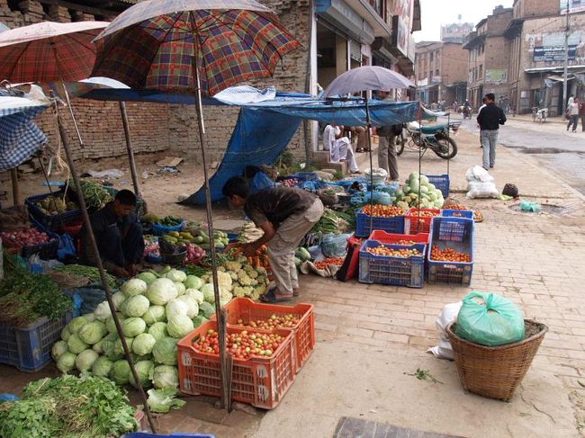 八百屋さん。ネパールは貧しい国ですが、カトマンズ盆地は気候も温暖で、野菜が豊富にあるように見受けられました。
