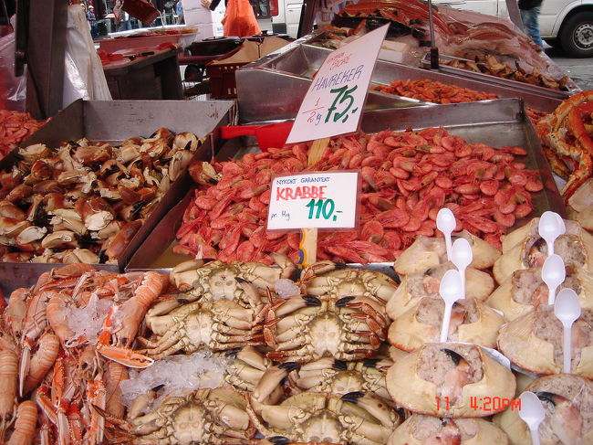 早朝の魚市場／この日は気温8～13度ど冬のような天候でフロイエン山からの眺めも半分霧がかかり残念でした。