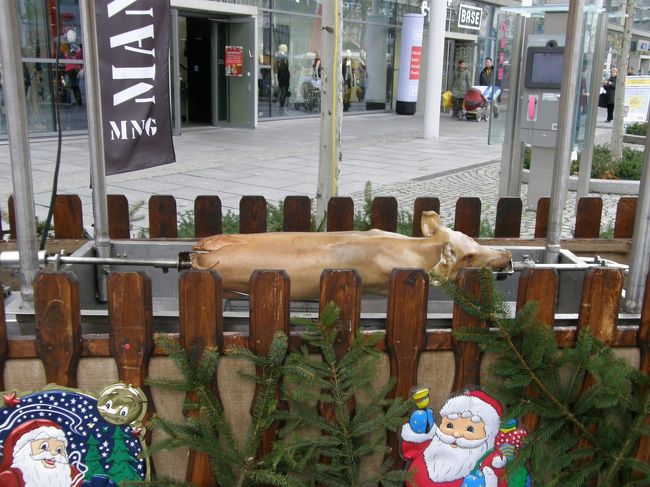 なんだろう？と思って覗いたら･･･<br />なんと、子豚の丸焼きでした。<br />道ばたで作られていてびっくり！