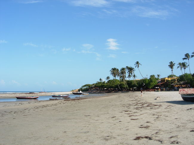 Fev.4, 7am sunny, 30℃, Praia de Jeri<br />サンパウロから飛行機で3時間、その後迎えの車で4時間半のドライブ（最後の30分以外は舗装された良い道）を経てたどり着いたジェリコアコアラ。到着した日は夕食を食べに出るくらいだったので、翌朝早くからビーチへ。既に暑い！