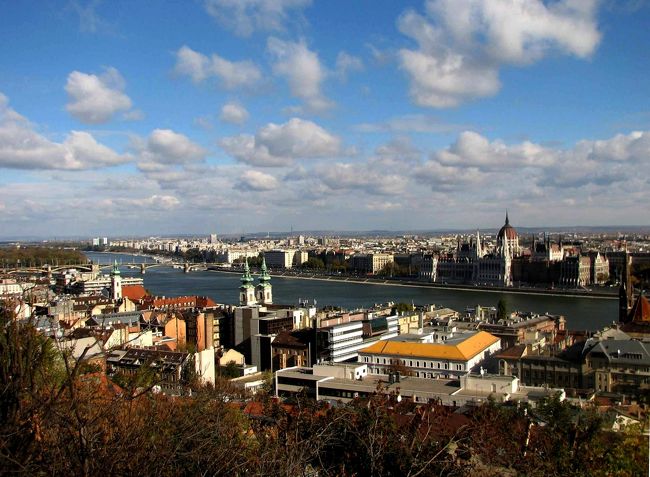 　ドナウ川の上流を見る。<br />　現地ツアーガイドの話によると、ハンガリー、スロバキアのかつての社会主義体制などの影響でインフラが停滞し、生活用水が流れ込み、汚染されかつての清流ではないらしい。「美しき青きドナウ」はオーストリア、それもザルツブルク辺りまでかも知れない。<br />　