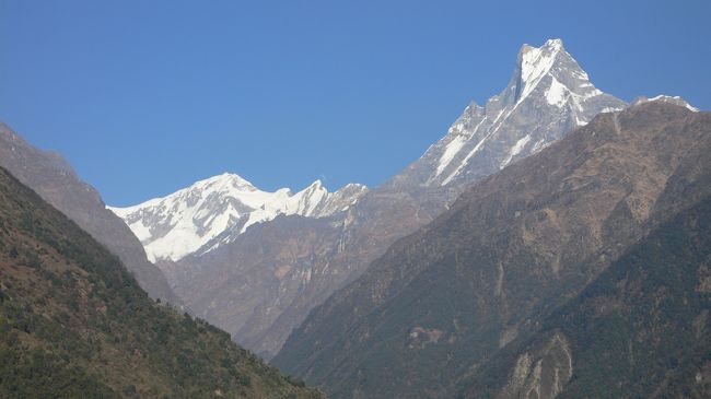 チョモロンから見えたマチャプチャレとアンナプルナ?。