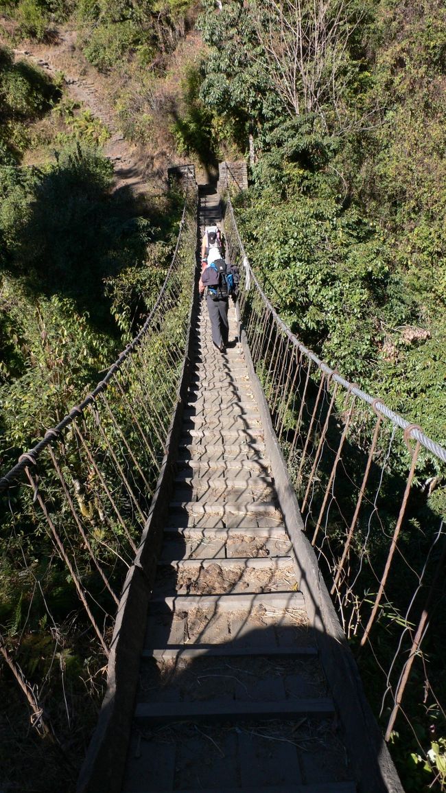 つり橋を渡る。<br />だんだんつり橋渡りにも慣れてきて、ガイドさんの後すぐに渡り始めるようになった。<br />