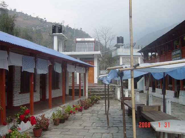 いよいよトレッキングに出発。ルートは、ナイヤプル−ガンドルン−ゴレパニ−プーンヒル−ナイヤプルで、２泊３日。ガイドブックには４日は必要と書いてあるが？と旅行会社でたずねると、You look strong.だから大丈夫と言われた。年のことも忘れて、これを信用したのが間違いだった．．．