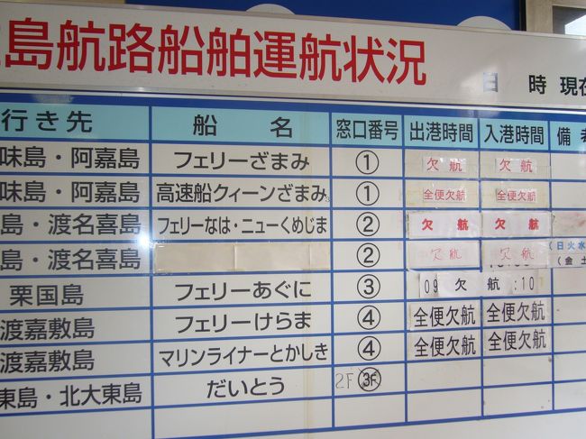 結局、無人島行きは中止に・・（泣）<br />一応どんな様子か見に行ってみよう、という事で<br />"とまりん"迄行ってみた。<br /><br />フェリーは全て欠航でした。