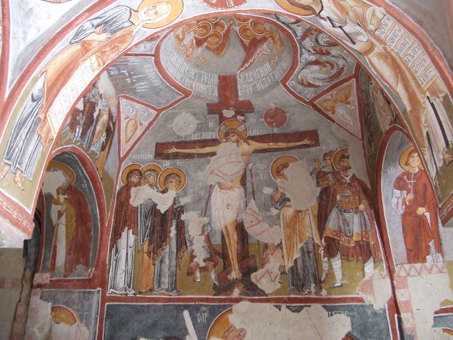 野外博物館にある洞窟教会のフレスコ画