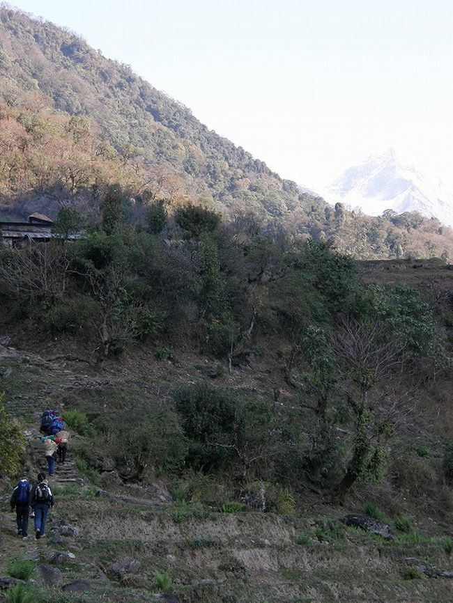 村への最後の登り<br />シェルパ・ポーターが続く・・・。