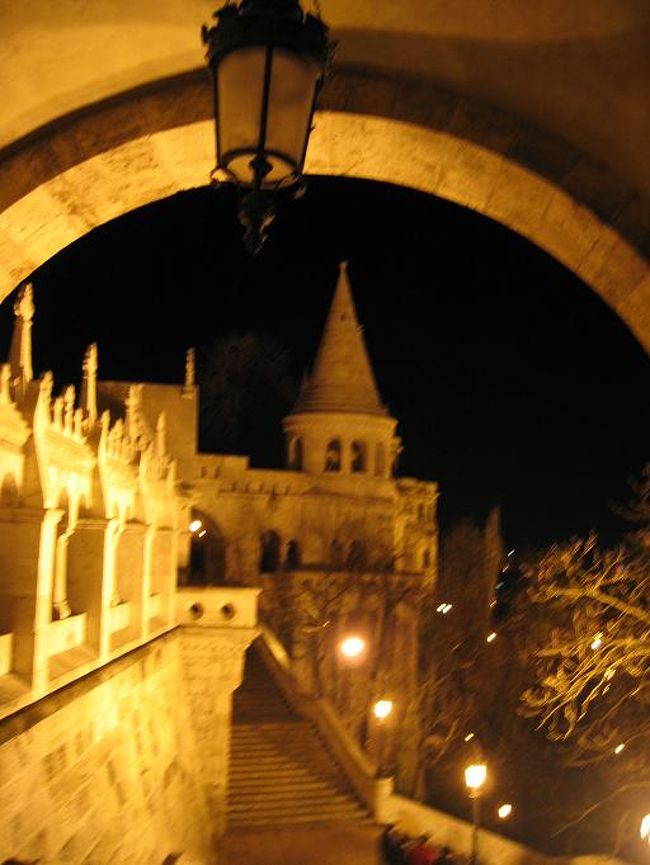 ライトアップされた漁夫の砦へ。<br />雰囲気バツグンです。<br /><br />しかし！！丘の上なので、すっごく寒いです。<br />丘の上侮るべからず、です。