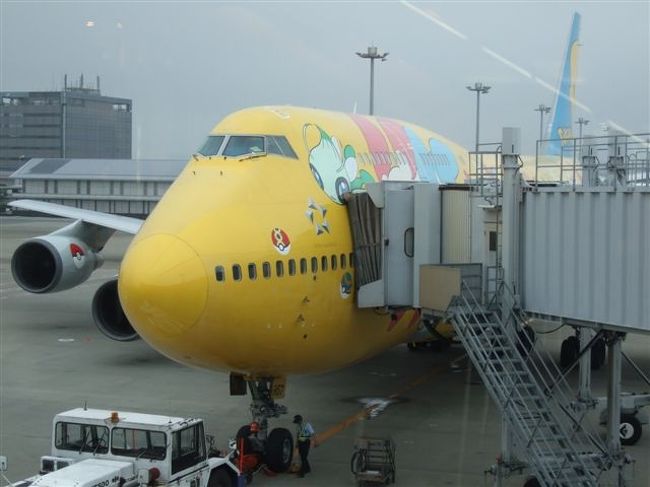 AM7:00羽田発<br />朝早く出発でした。。。<br /><br />今回はポケモンの飛行機（2階席）でした。<br />中のカーテンもポケモンで、娘が感動してたら「そんなにポケモンがお好きでしたらどうぞ」ってポストカードを頂きました♪