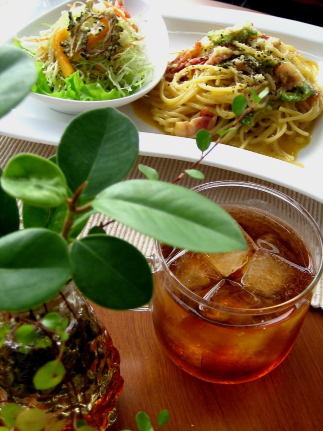 ゴーヤ茶とゴーヤカルボナーラです。<br />素敵っ。