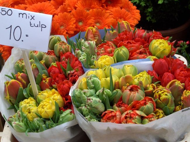 芳香剤替わりと言っては何ですが、綺麗な花を紹介しましょう。オランダなのですから。ジイゲル花市の花屋の店先です。<br />