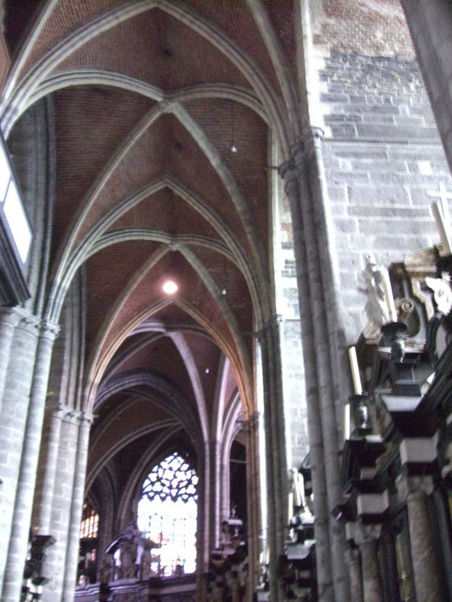 聖バーフ大聖堂。<br /><br />ゴシック様式のヴォールト天井。天井がレンガづくりで渋めですが、とても落ち着いた雰囲気。ガイドさんにはファン・アイクの祭壇画「聖なる子羊の礼拝（神秘の子羊）」を丁寧に説明してもらいました。<br />