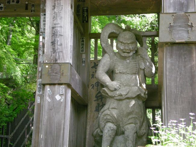 山門で睨みをきかせる仁王さん。<br />国東半島のお寺では石造の仁王さんをたくさん見かけました（というか、石造の仁王さんしかいない）。奇妙なことに、みんなずんぐりむっくりの体型なんです。そして、あばら骨がすごい。同じ人が造ったのかなあ。