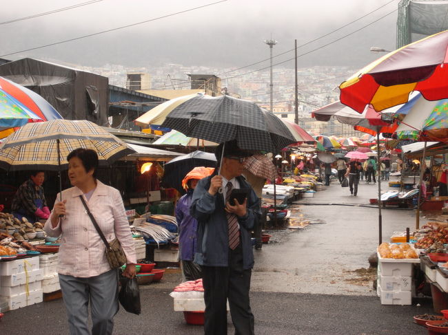 港に沿って露店が出ています。太刀魚やタコといったものからよくわからない魚介類？らしきものまであります。おばちゃん、おばあちゃんが呼び込み＆販売＆調理までしてくれるようです。