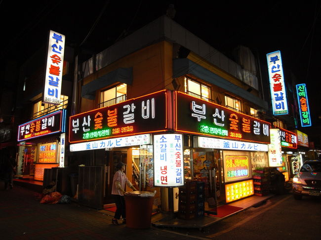 民主公園から下りてきて国際市場につきました。<br />おなかが空いたところでちょうど焼肉屋さんが集まっているところにたどり着きました。<br />いい匂いだったので釜山カルビと書いてあるお店で食事。<br />カルビ、ロース、サムギョプサルなどを食べ4500円位となかなかの値段でしたがおいしかったです。