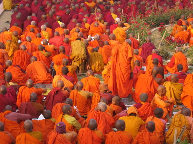 お坊さんがいっぱいで花畑のよう。<br />国で袈裟の色が微妙に違う。