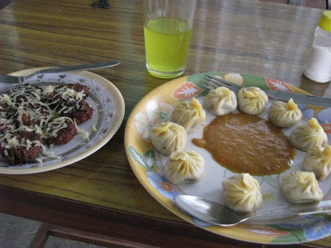 ポカラのホテルで食べたモモとチーズパゴタ？<br />正直、塩辛すぎて・・・不味かった。<br />モモでハズレだと感じたのはここだけかも・・。