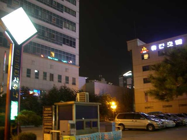 儒城温泉（ユソンオンチョン）<br /><br /><br />結局、儒城温泉（ユソンオンチョン／Yuseong-oncheon）のユジンホテルに帰って来たのは日が変わるくらいの時間。<br />明日は車でドライブに連れて行ってくれるというのに、こんな時間までつきあわせてしまって申し訳なかったです。