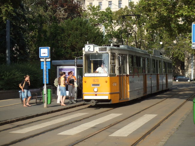 ブダペストのトラムはレトロな黄色の車体です。