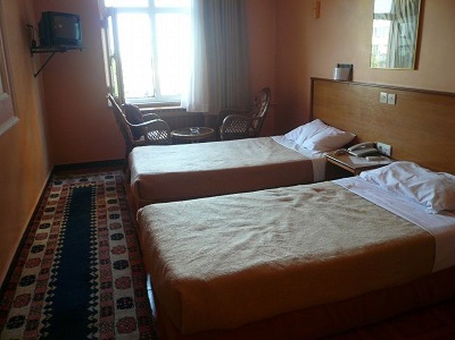 ツインの部屋はこんな感じで、すっきりまとまっています。<br />テレビやクローゼットがありましたが、冷蔵庫はありませんでした。<br />