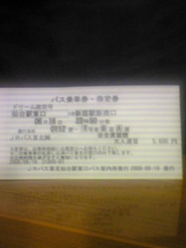 仙台から新宿まで夜行バス片道5600円。