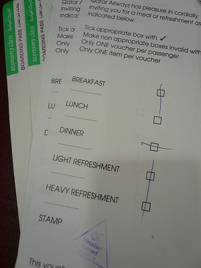 もらったミールクーポン。<br />Ｄｉｎｎｅｒのところにチェック。<br />朝食・昼食だと内容が違うのかな？