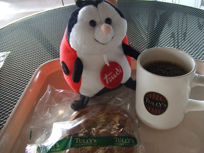 今回も、旅のお供はテンちゃん♪<br />成田空港第一ターミナルのタリーズコーヒーで<br />お茶中です。