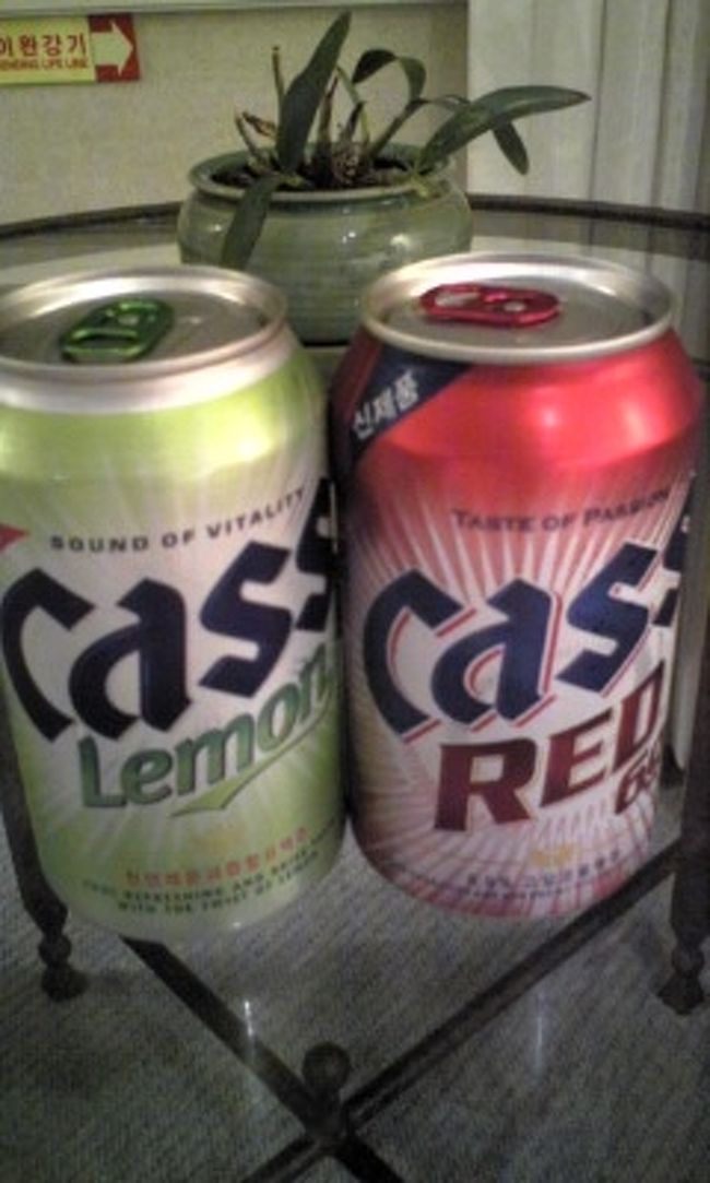 １日タクシー観光も終わり、ホテルへ。<br />二日目の夕飯は、おなじみマックへ！！<br />うちはプルゴギバーガーを食べました。<br />焼肉味の照り焼きバーガーみたいな。<br />セットにすると、有無を言わさずコーラとポテトが付いてくるんですねぇ。<br />コーラは飲み放題らしいっす☆<br /><br />その後、コンビニでビールとおつまみを買ってホテルで乾杯♪<br /><br />三日目は、15時まで自由行動です。<br />大雨で雷までなってたから買い物することに♪<br />『中央地下商店街』に入りびたりで、かなり買っちゃいました〜♪<br />それと、『東門市場』を散策。<br />すごい海鮮物が売ってました。<br />最後にＥ−マートでお土産を買い込んで、終了！！<br />また今度は晴れた日に行きたいな〜♪♪♪