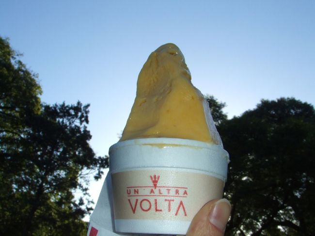 美術館を後にし、お散歩再開。ほどなくすると、アイスクリーム屋さんを発見。アルゼンチンはお肉もおいしいけど、スウィーツも美味しい。特に、アイス☆　三食アイスでも構わない私には、誘惑だらけ。ここでは、マンゴー＆ココナッツ。あ、ダブルは基本です^-^