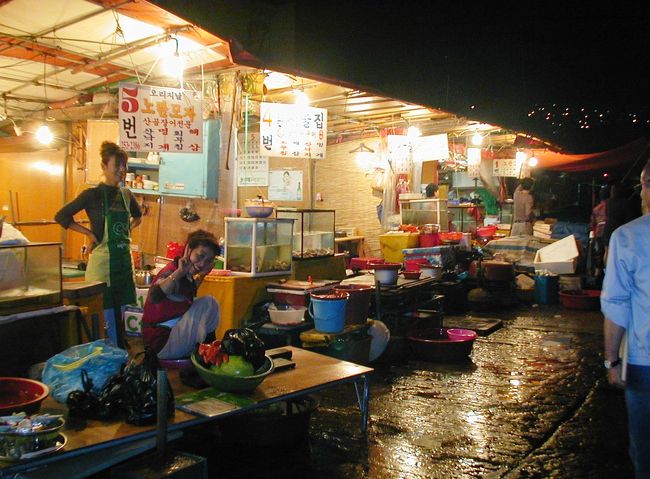 時計は9時を回りました。辺りは真っ暗になりましたが､チャガルチ市場のお店の呼び込みは、まだまだ続いていました。