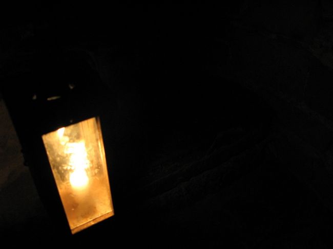 実は真っ暗．ランプがあってもとても暗く，目が慣れるまでちょっと危ない．