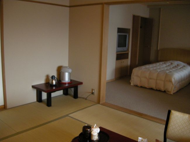 ちょっとわかりずらいけど、部屋です。<br />手前の畳部分が１２畳、奥のベッド部分も１２畳。