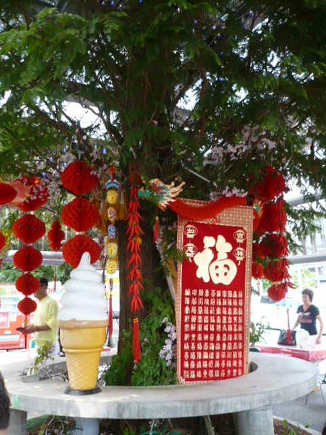 ソフトクリーム屋さんの前の木に<br />下がっていた飾り。<br />中国風で、「チャイニーズ・ニューイヤー」の<br />飾りみたいですが、時季が違う・・・はて？<br />経営者が中国の方なのでしょうか。<br /><br />ここのソフトクリームは、いろいろな<br />種類があって、３００円。<br />３種選んでトッピングすると、３５０円。<br />私は、巨峰とバニラとラべンダーを<br />選びました。<br />どれも美味ですが、巨峰がお奨めかな。<br />色もきれいだったのに、溶けるのが<br />心配で、写真を撮るのを忘れて食べて<br />しまいました。　（笑）<br />
