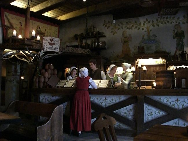 Ｏｌｄｅ　Ｈａｎｓａ<br />腹ごしらえ<br /><br />暗〜い店内ですが、しばらくすると<br />目も慣れてきます☆<br /><br />お店の人は中世の衣装を着ています！<br />記念撮影にも快く応じてくれました♪