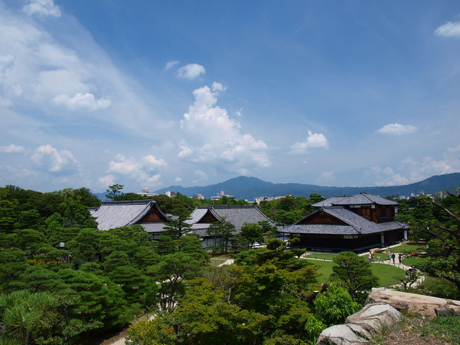 天守閣跡から二条城全景。<br />きれいな青空ですが気温は３５度くらいでしょうか。