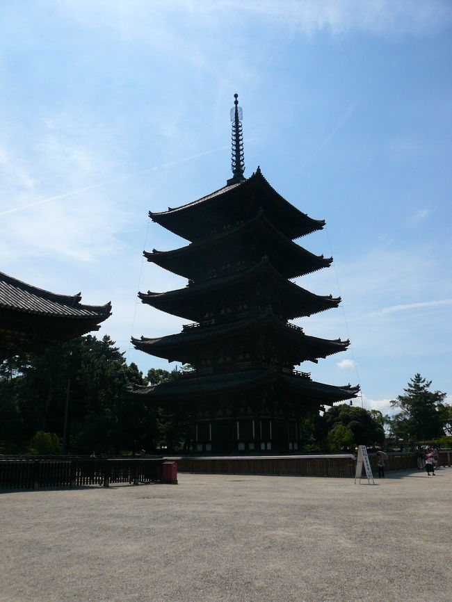 五重塔です。木造塔としては日本で二番目の高さだそうです。影ができてキレイです。