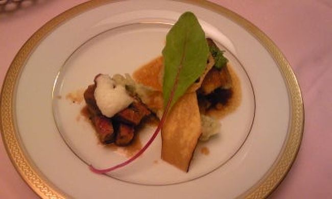 【アートランドホテル蓼科】<br /><br />鰻と帆立のムニエル・ミルフィーユスタイル<br />牛ヒレステーキ　大和イモのとろろ　山葵海苔のソースで<br /><br /><br />五穀米・汁物・香の物も付きます。