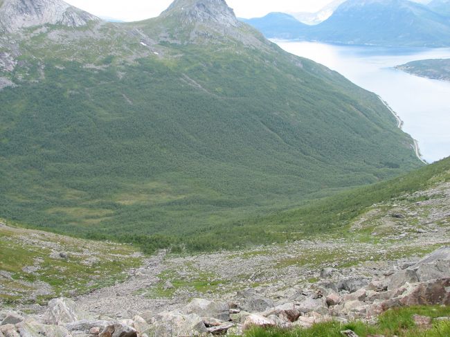 登ってきた方向を見下ろしています。<br />右側の海から、樹林帯の谷を登ってきました。